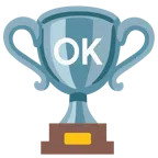 Pokal + Großbuchstaben OK in blauem Quadrat
