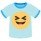 t-shirt + sorriso a bocca aperta con occhi chiusi
