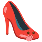 Stöckelschuh + Gesicht mit offenen Augen und Hand über dem Mund