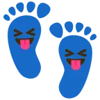 impronta di piedi + faccina che strizza gli occhi e mostra la lingua