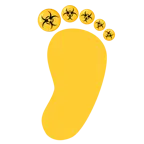 impronta di piedi + simbolo del rischio biologico