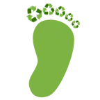 impronta di piedi + simbolo del riciclaggio