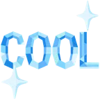 Edelstein + Wort „Cool“ in blauem Quadrat