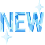 Edelstein + Wort „New“ in blauem Quadrat