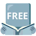 Bücherstapel + Wort „Free“ in blauem Quadrat