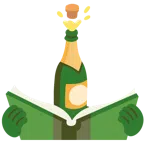 Bücherstapel + Flasche mit knallendem Korken