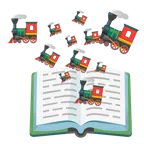 Bücherstapel + Dampflokomotive