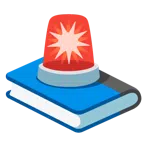 Bücherstapel + Polizeilicht