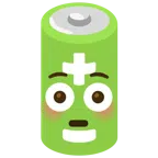 Batterie + errötetes Gesicht mit großen Augen