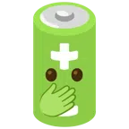 Batterie + Gesicht mit offenen Augen und Hand über dem Mund