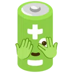 Batterie + Gesicht mit durch die Finger linsendem Auge