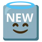 faccina con sorriso e aureola + pulsante NEW
