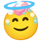 faccina con sorriso e aureola + sapone
