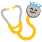 faccina con sorriso e aureola + stetoscopio