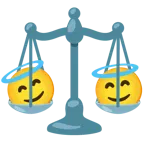 faccina con sorriso e aureola + bilancia a doppio piatto