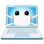 faccina con mascherina + computer portatile