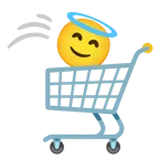 wózek sklepowy + uśmiechnięta twarz z aureolą