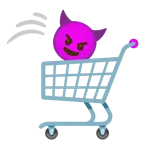 wózek sklepowy + uśmiechnięta twarz z rogami