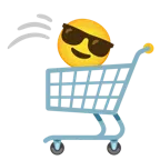 wózek sklepowy + uśmiechnięta twarz w okularach przeciwsłonecznych