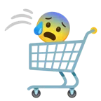 wózek sklepowy + zaniepokojona twarz oblana potem