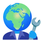 Hammer und Schraubenschlüssel + Globus mit Europa und Afrika