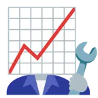martello e chiave inglese + grafico con andamento positivo