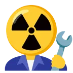 martello e chiave inglese + simbolo della radioattività