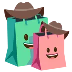 faccina con cappello da cowboy + borse della spesa