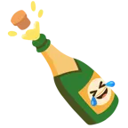 rolling on the floor laughing + bottle with popping cork