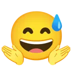 persona che scrolla le spalle + faccina con sorriso e goccia di sudore