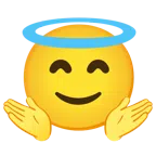 persona che scrolla le spalle + faccina con sorriso e aureola