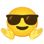 persona che scrolla le spalle + faccina con sorriso e occhiali da sole