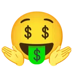 persona che scrolla le spalle + faccina avida di denaro