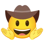 persona che scrolla le spalle + faccina con cappello da cowboy