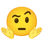 persona che scrolla le spalle + faccina con sopracciglia alzate