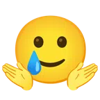 persona che scrolla le spalle + faccina sorridente con lacrima