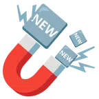 Magnet + Wort „New“ in blauem Quadrat