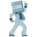 Discokugel + Wort „Cool“ in blauem Quadrat