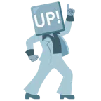 Discokugel + Schriftzug „UP!“ im blauen Quadrat