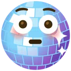 Discokugel + errötetes Gesicht mit großen Augen