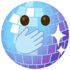 Discokugel + Gesicht mit offenen Augen und Hand über dem Mund