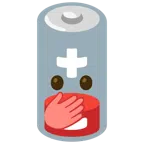 schwache Batterie + Gesicht mit offenen Augen und Hand über dem Mund