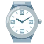 Armbanduhr + Großbuchstaben OK in blauem Quadrat