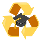 recycling symbol + graduation cap