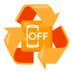 recycling symbol + mobile phone off