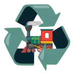 recycling symbol + locomotive