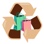 recycling symbol + shopping bags