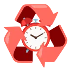 recycling symbol + alarm clock