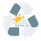 recycling symbol + sun behind cloud