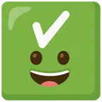 check mark button + grinning face